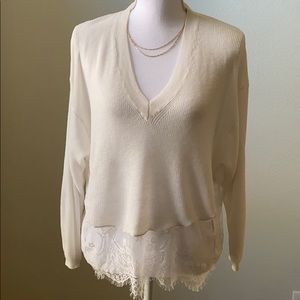 Vici High Heavens White Sweater Lace Bottom Large